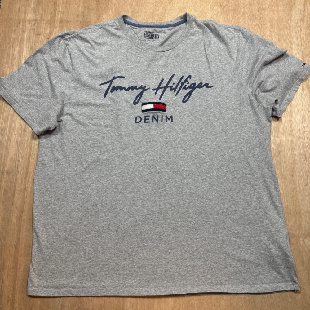 Tommy Hilfiger Denim Men's Gray Crew Neck T Shirt  Short Sleeve Logo Size XXL